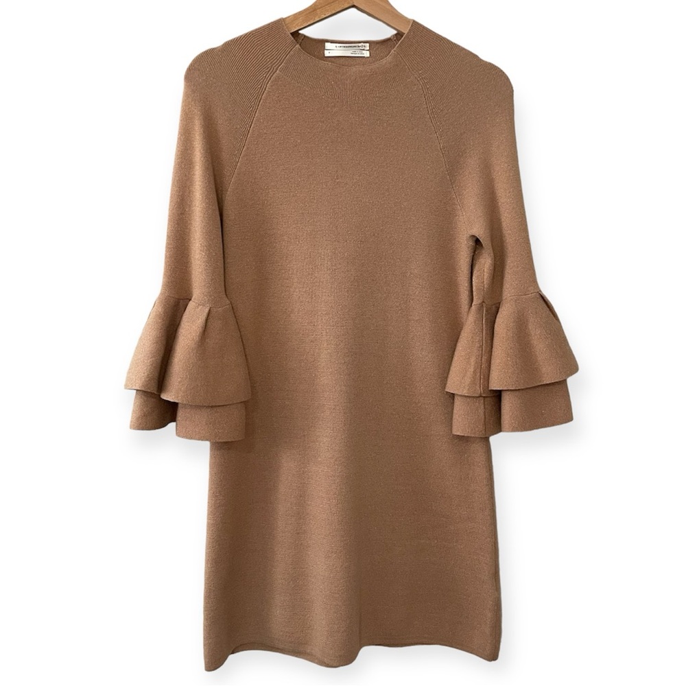 Anthropologie Claudette Ruffled Sleeve‎ Sweater Dress Metallic Small